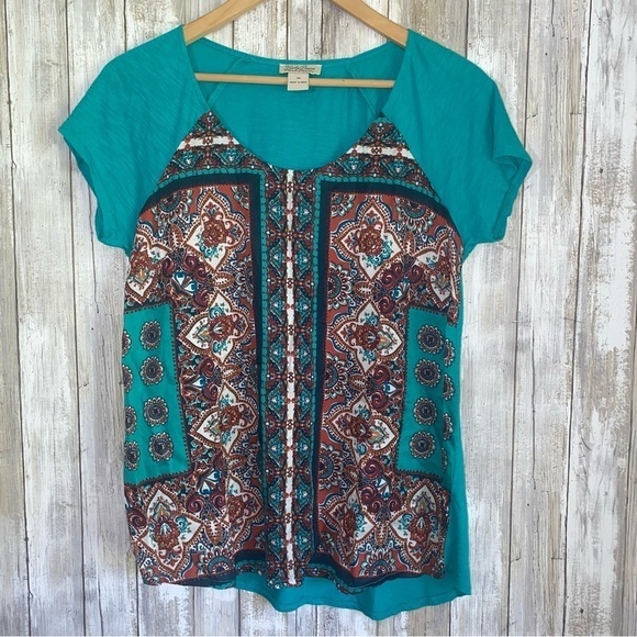 Lucky Brand Tops - Lucky Brand Teal Printed Blouse